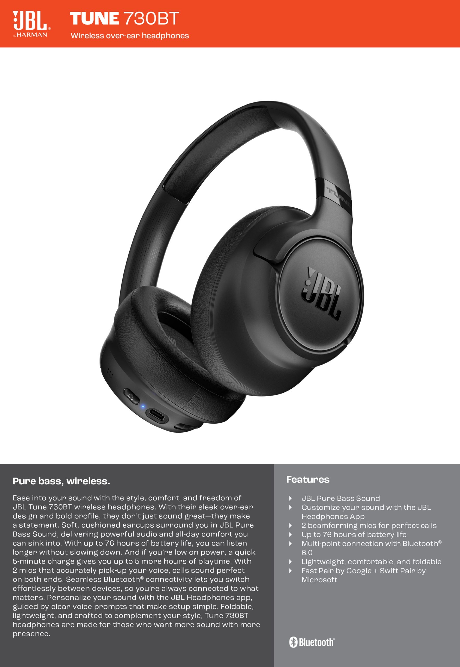 JBL Tune 730BT | Wireless on ear Bluetooth® headphones