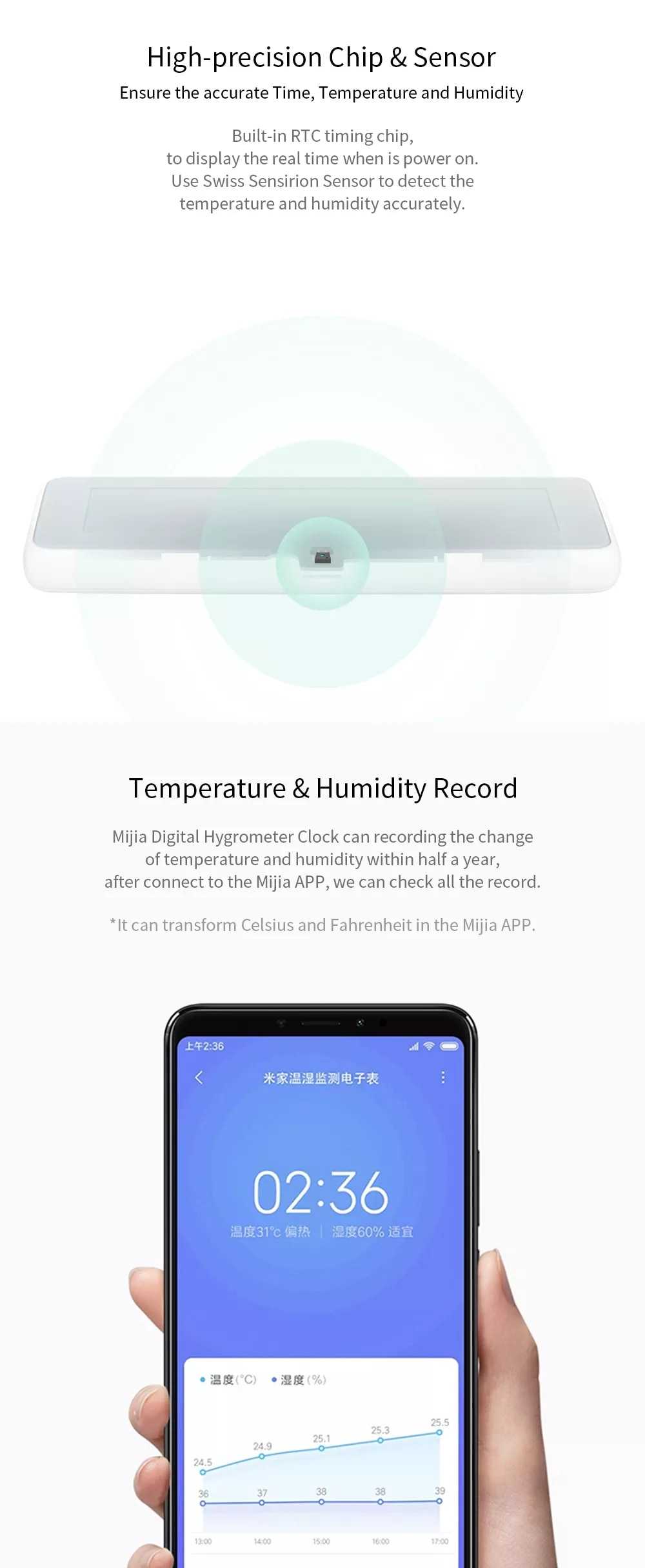 Xiaomi Mijia Wireless Smart Electric E-ink Digital Clock