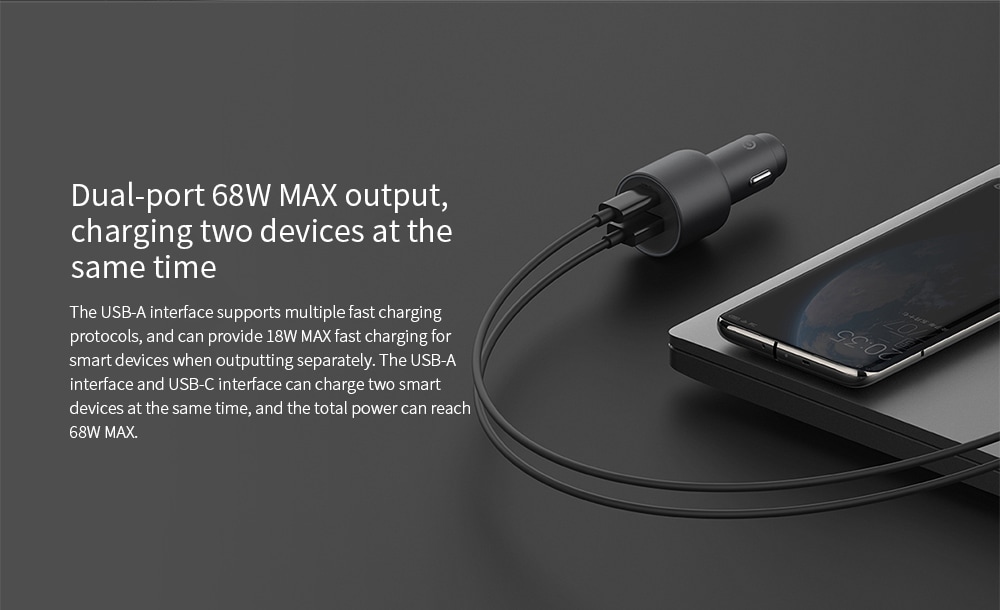 شاحن سيارة Xiaomi CC07ZM بمنفذ مزدوج بقوة 68 واط كحد أقصى، يشحن جهازين في نفس الوقت Xiaomi 100W Fast Charging Car Charger Wholesale