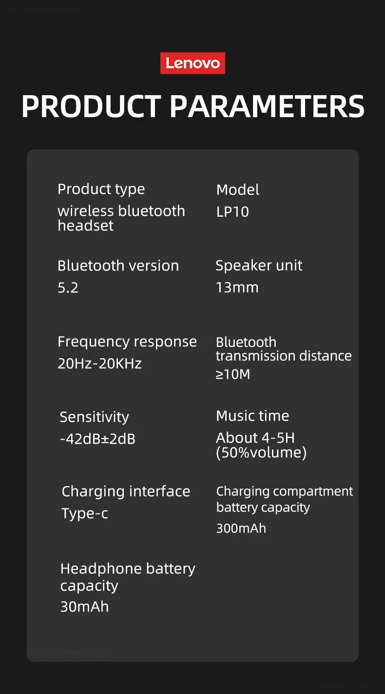 Lenovo LP10 Bluetooth 5.2 Earphones