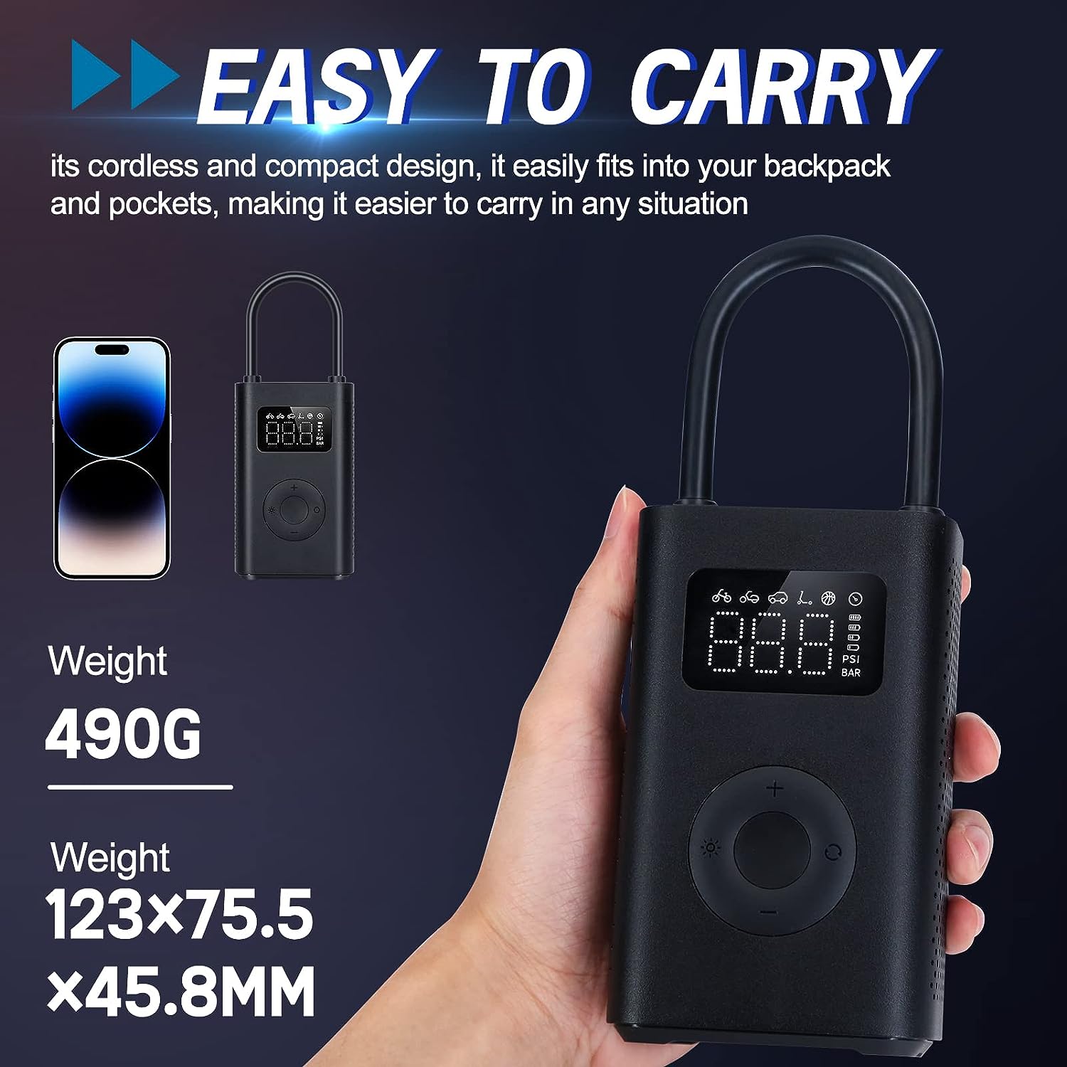 Xiaomi Mijia Air Pump 2 Digital Tire Pressure Detection Built-in Battery Portable Inflator Pump