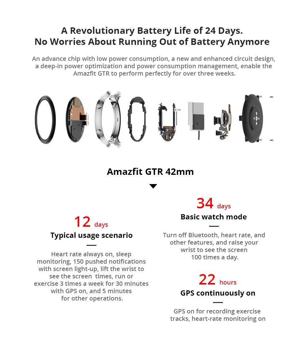 Умные часы AMAZFIT GTR, 42 мм, глобальная версия (продукт экосистемы Xiaomi), черный корпус из алюминиевого сплава, 42 мм AMAZFIT GTR 42mm Smart Watch Global Version (Xiaomi Ecosystem Product) - Black 42mm Aluminum Alloy Case