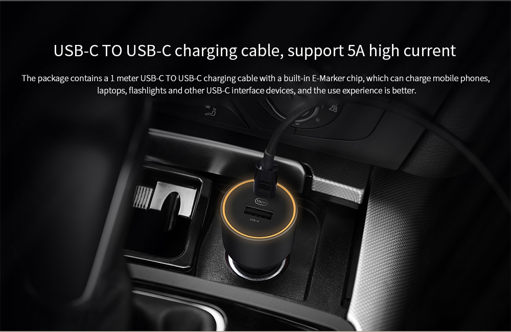 Xiaomi CC07ZM شاحن سيارة USB-C إلى كابل شحن USB-C، يدعم التيار العالي 5A Xiaomi 100W Fast Charging Car Charger Wholesale