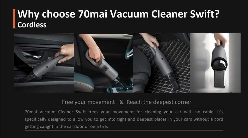 70mai Swift Handheld Vacuum Cleaner Wireless 5kPa Suction Car Cleaner International Version (Xiaomi Ecosystem Product) - Black