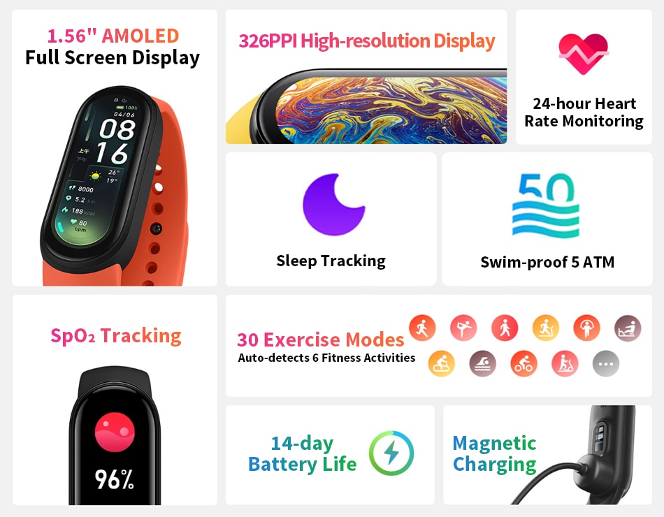 Xiaomi Mi Band 6 Heart Rate Fitness Tracker Waterproof