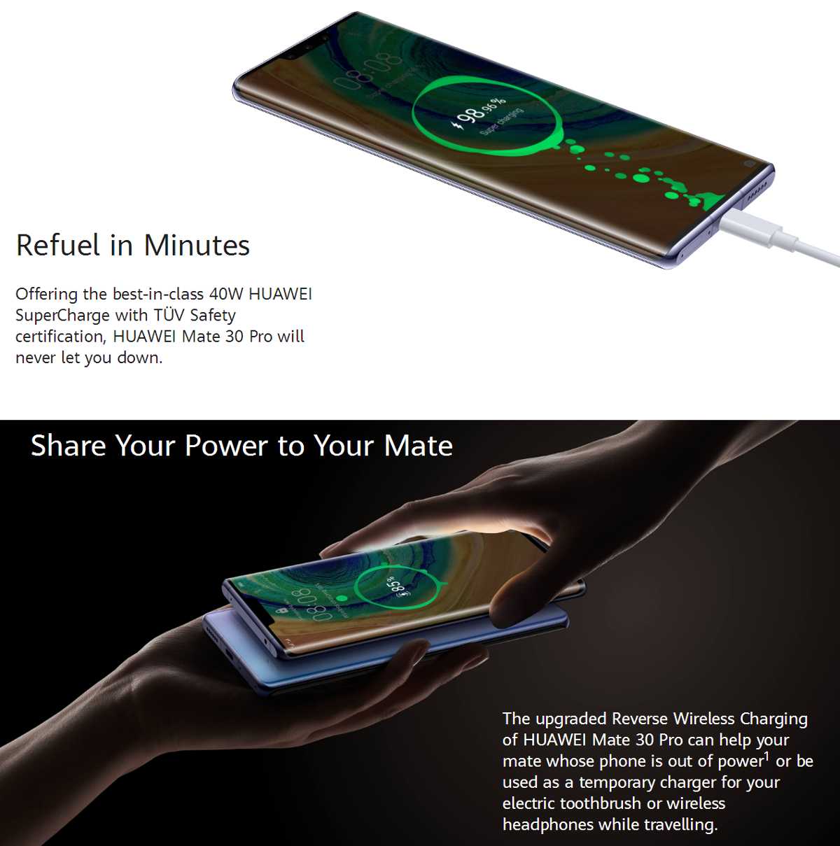 华为Mate 30 Pro 5G版本6.53英寸40MP四方后置摄像头8GB 256GB NFC 4500mAh无线充电麒麟990 5G八核Core 5G智能手机 Huawei Mate 30 Pro