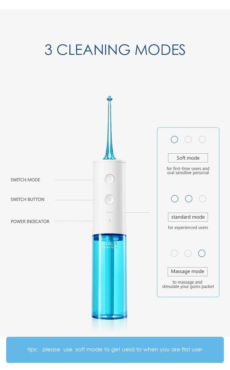Soocas W3 Oral Irrigator Dental Portable Water Flosser Tips