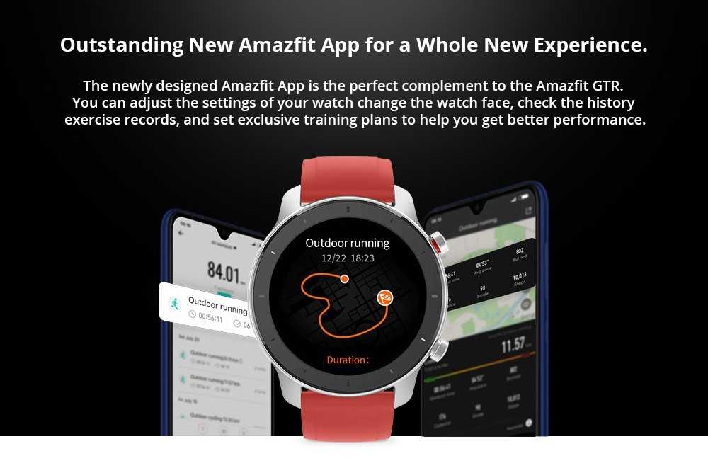Умные часы AMAZFIT GTR, 42 мм, глобальная версия (продукт экосистемы Xiaomi), черный корпус из алюминиевого сплава, 42 мм AMAZFIT GTR 42mm Smart Watch Global Version (Xiaomi Ecosystem Product) - Black 42mm Aluminum Alloy Case