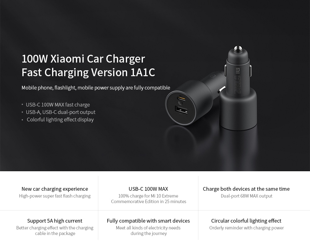 Xiaomi 100W Fast Charging Car Charger Wholesale