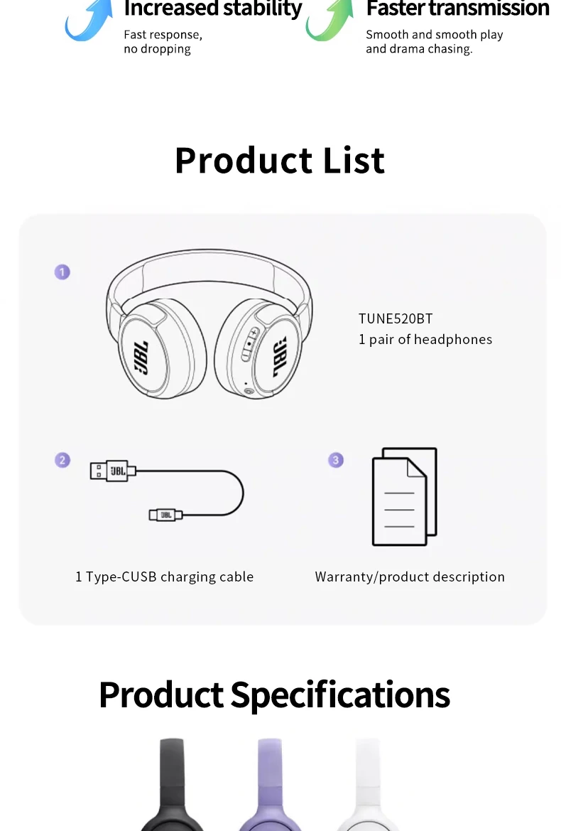 JBL TUNE T520BT Wireless Bluetooth Headphones