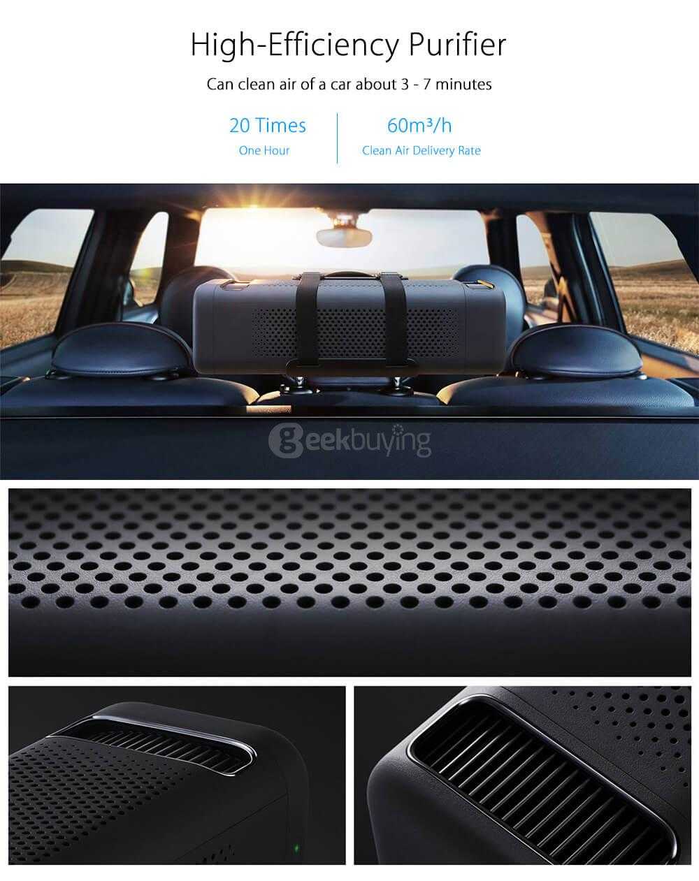 Original Xiaomi Car Air Cleaner Bluetooth 4.1 Air Purifier Freshener Smart Phone Remote Control - Black