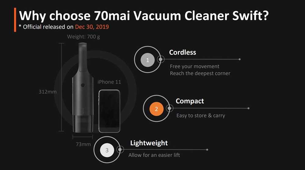 70mai Swift Handheld Vacuum Cleaner Wireless 5kPa Suction Car Cleaner International Version (Xiaomi Ecosystem Product) - Black