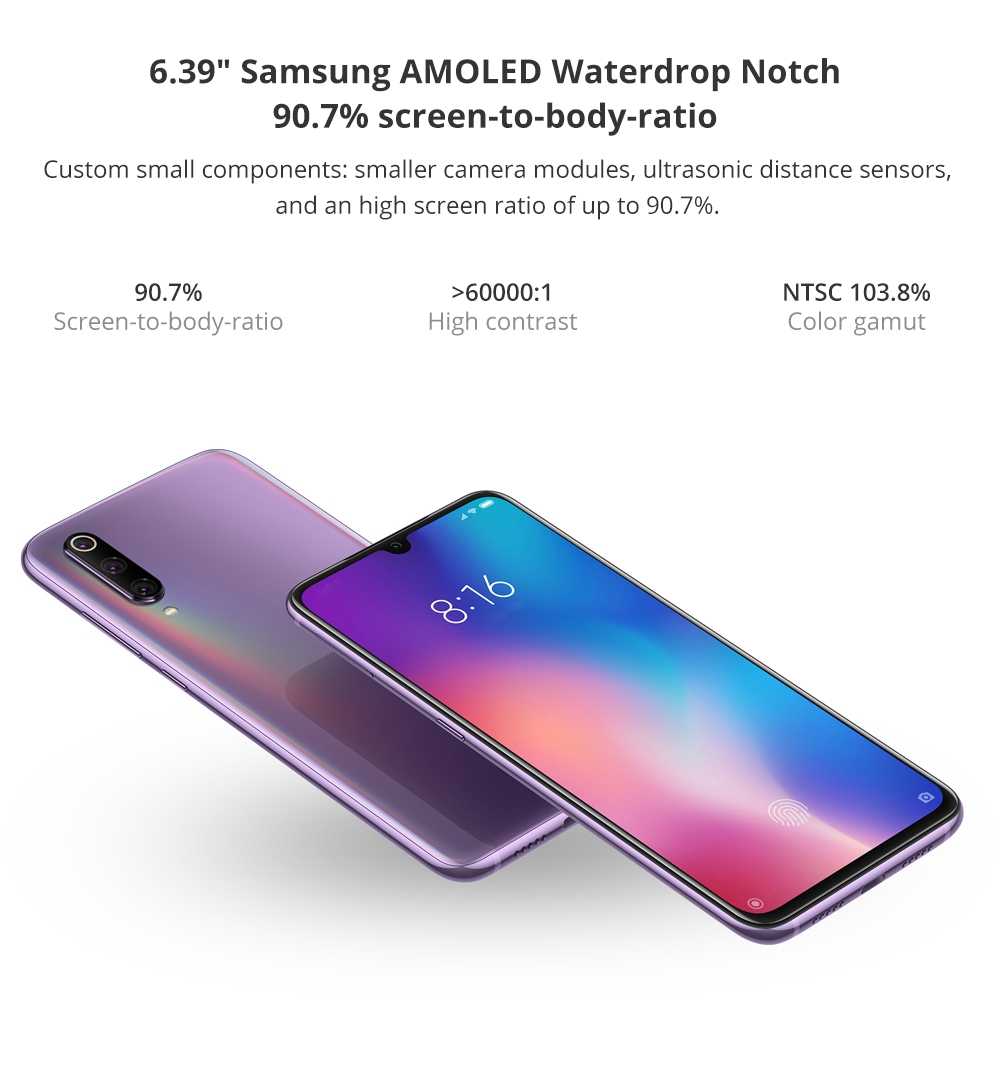 Xiaomi Mi 9 6.39 Inch 4G LTE Smartphone Snapdragon 855 6GB 128GB 48.0MP+12.0MP+16.0MP Triple Rear Cameras MIUI 10 In-display Fingerprint NFC Fast Charge - Gray