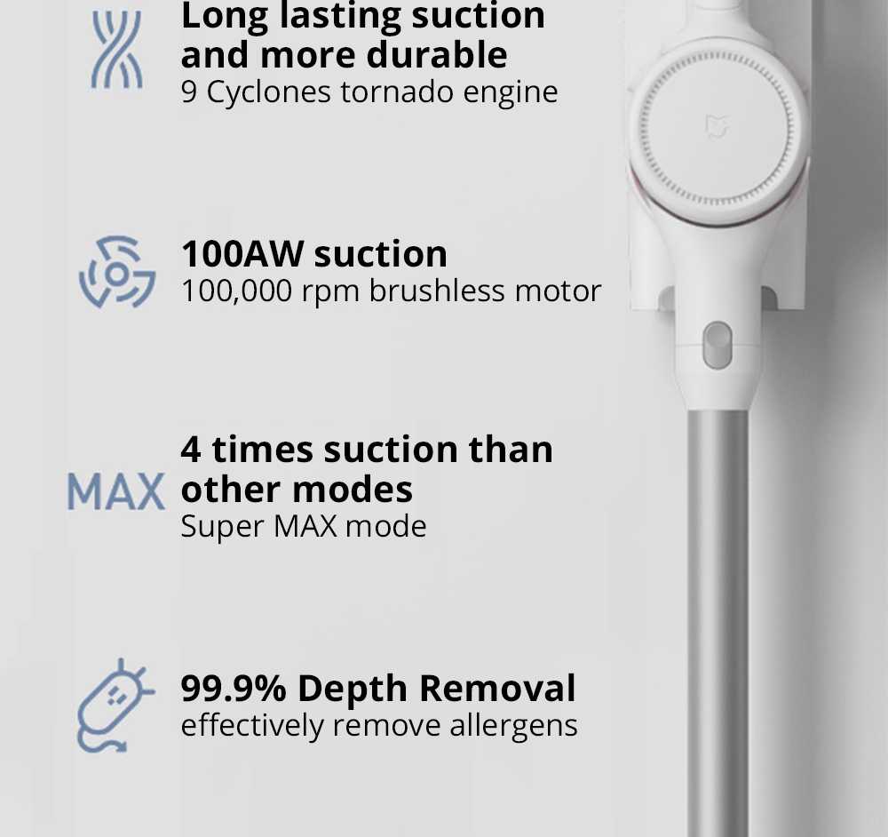 Xiaomi Mijia Handheld Cordless Powerful Vacuum Cleaner 23000 PA Suction Anti-winding Hair Mite Cleaning Global Version - White