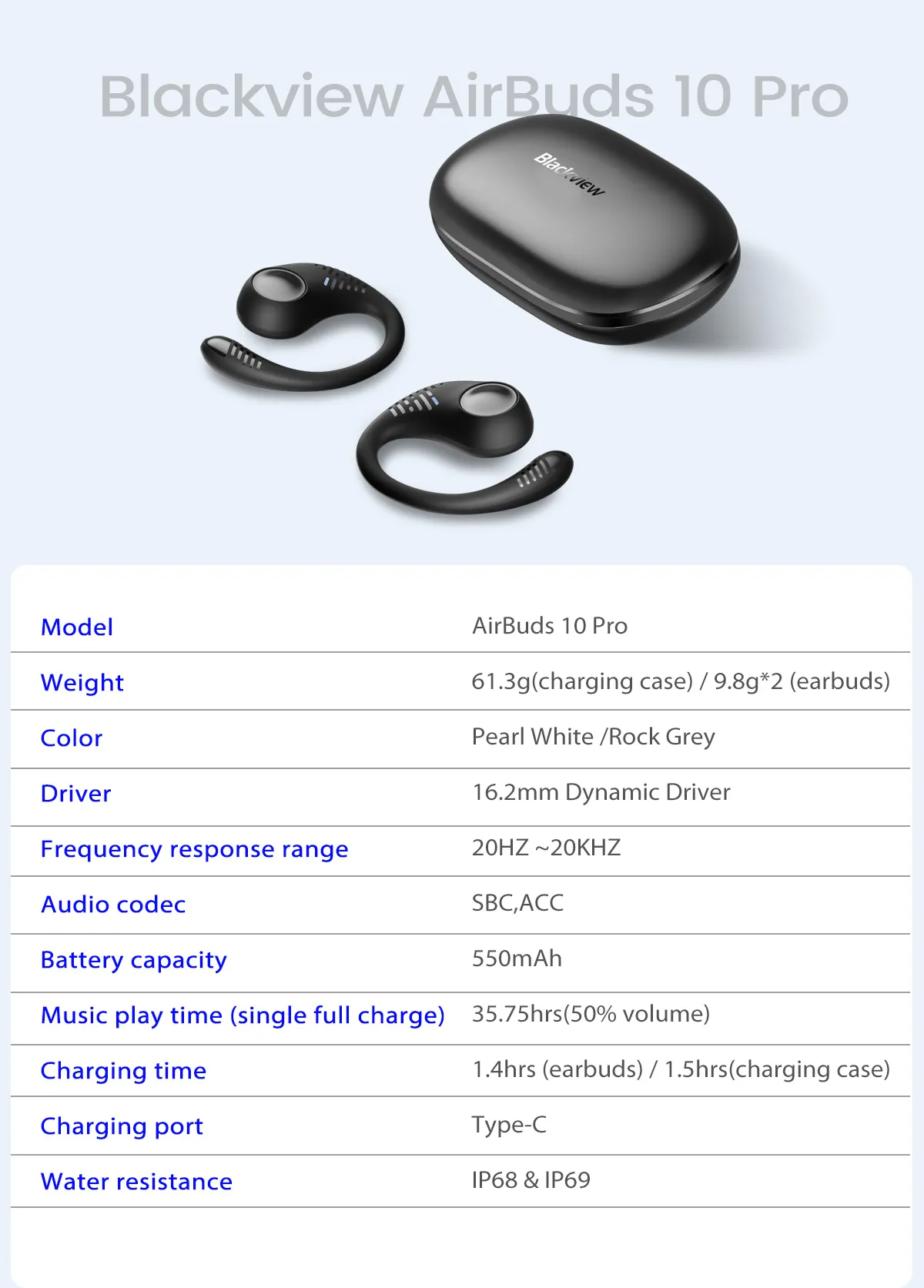 Blackview AirBuds 10 Pro Outdoor & Sport TWS Earbuds