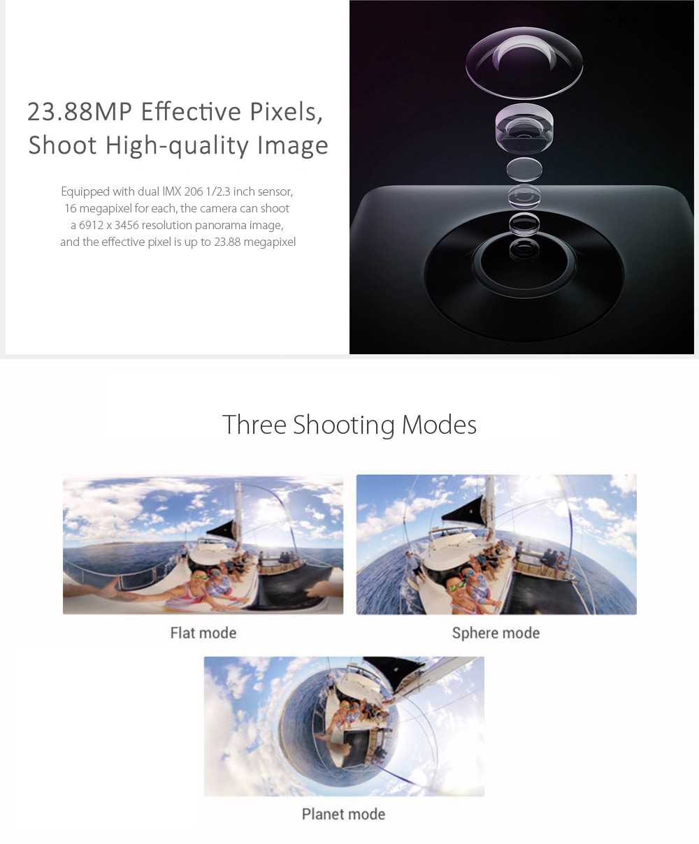 Xiaomi Mi Sphere Camera 4K 360 Degree Panorama Action Camera Ambarella A12 Chipset- Black International Edition