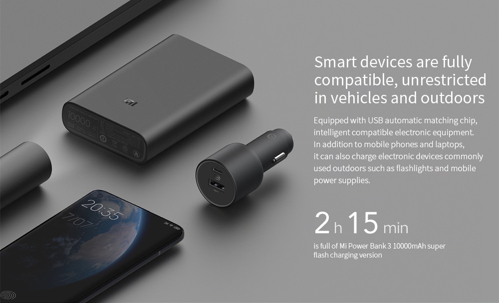 شاحن السيارة Xiaomi CC07ZM الأجهزة الذكية متوافقة تمامًا وغير مقيدة في المركبات وفي الهواء الطلق Xiaomi 100W Fast Charging Car Charger Wholesale