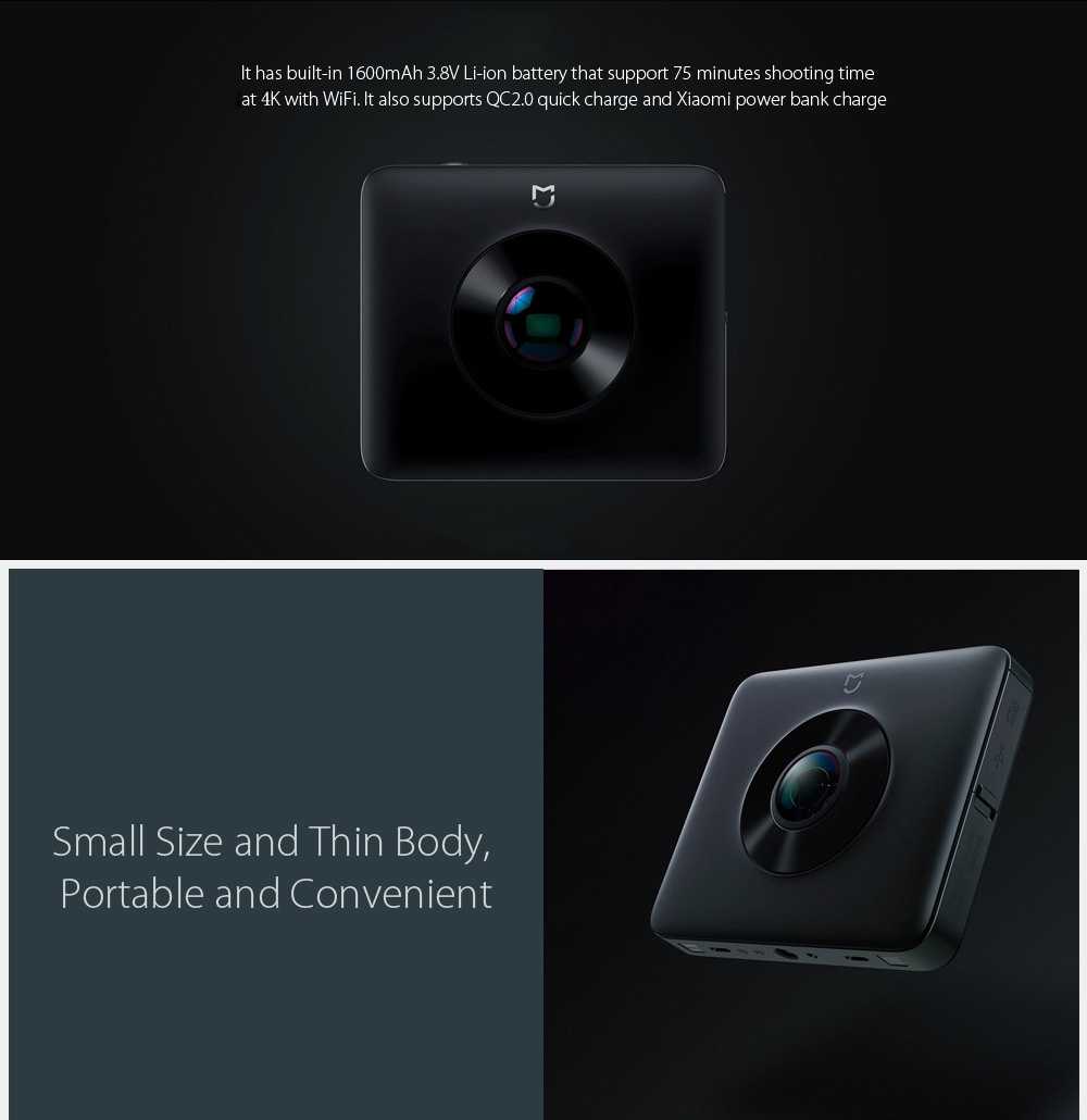 Câmera Xiaomi Mi Sphere 4K Câmera de ação panorâmica de 360 graus Chipset Ambarella A12 - Preto Edição Internacional Xiaomi Mi Sphere Camera 4K 360 Degree Panorama Action Camera Ambarella A12 Chipset- Black International Edition