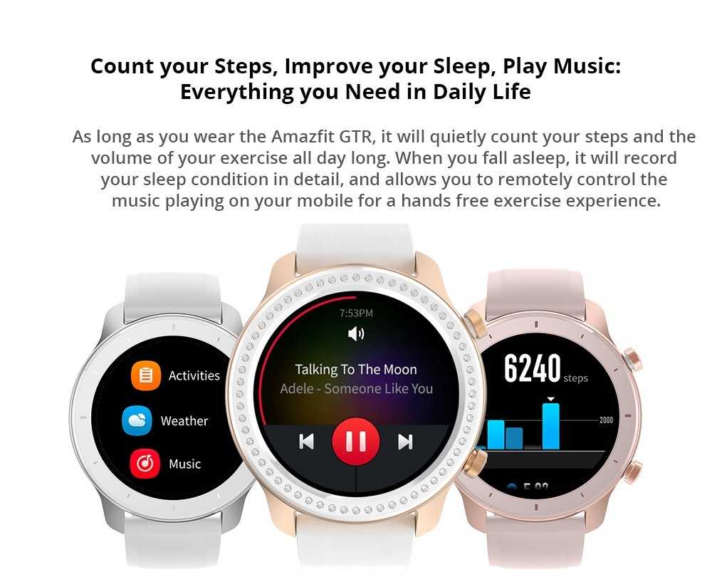 Умные часы AMAZFIT GTR, 42 мм, глобальная версия (продукт экосистемы Xiaomi), черный корпус из алюминиевого сплава, 42 мм AMAZFIT GTR 42mm Smart Watch Global Version (Xiaomi Ecosystem Product) - Black 42mm Aluminum Alloy Case